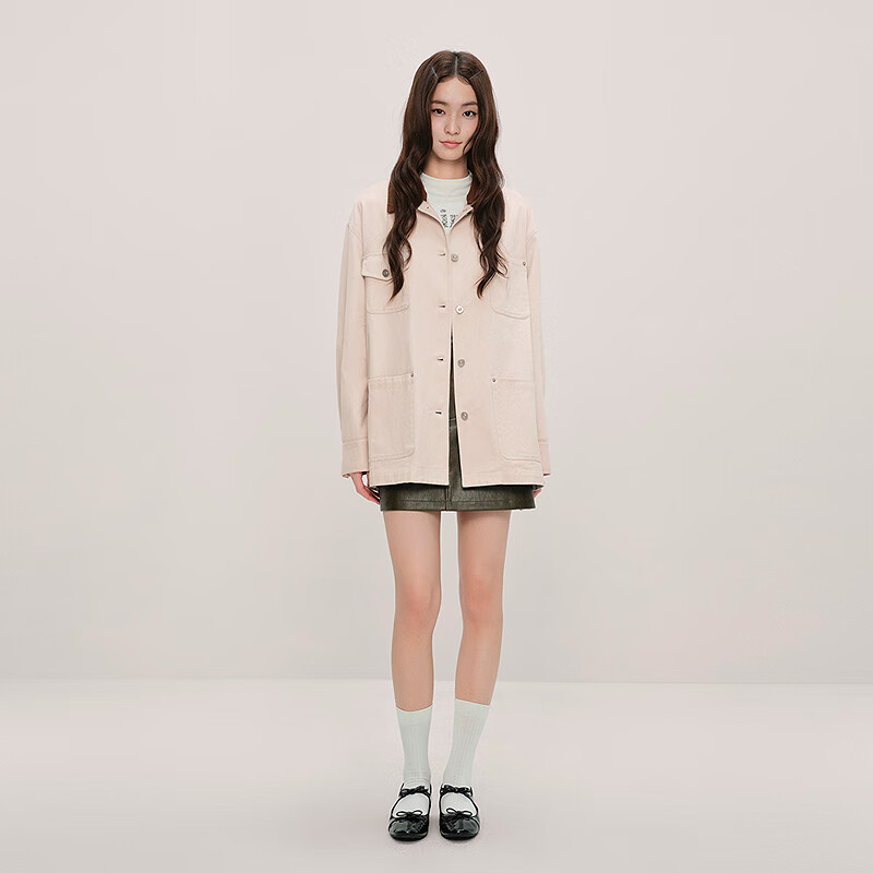 乐町可拆卸翻领夹克秋季新款美式巴恩风工装外套 佳丽粉（现货） L