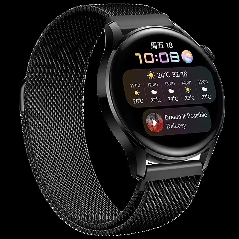 华为gt6手表表带磁吸watch4pro/GT5/gt3/2米兰尼斯金属watch3表链 单磁吸款-黑色 GT6 46表盘22mm送膜