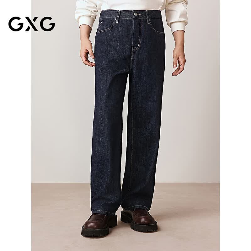 GXG男装经典不易褪色深蓝宽松时髦直筒牛仔 深蓝色 XL -32码
