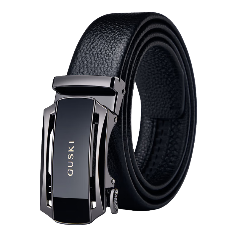 古士旗（GUSKI）法国品牌皮带男真皮自动扣男士裤腰带高档生日情人节礼物送男友 枪扣气质款+头层牛皮【专柜礼盒】 115cm -130cm随机联系客服指定