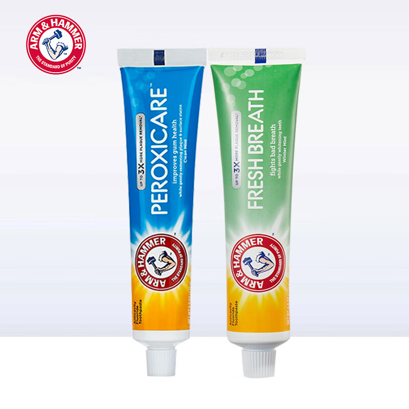 艾禾美（ARM&amp;HAMMER）美国原装进口小苏打牙膏清新口气坚固牙齿护龈健康口腔含氟牙膏 健齿倍洁170g【深层清洁】+焕白清新170g【焕白牙齿】