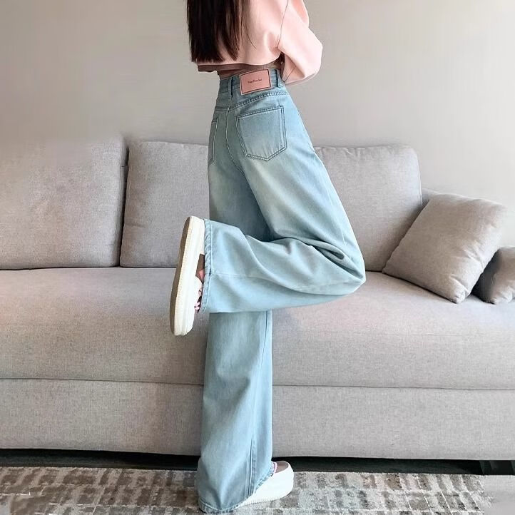 燠阳浅色窄版阔腿牛仔裤女秋季高腰小个子显瘦宽松垂感直筒拖地裤DM 白色 M 【93-105斤】