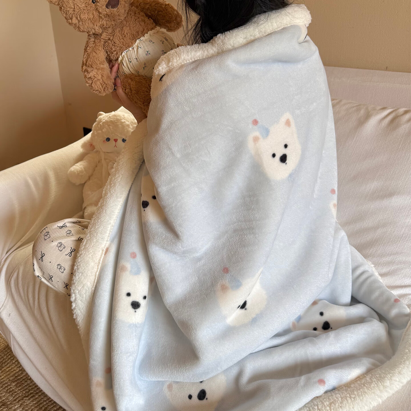 苏萱ins可爱卡通风加厚羊羔绒毛毯少女心牛奶绒午睡披肩毯子沙发盖毯 西高地小狗 100x150cm【儿童毯】