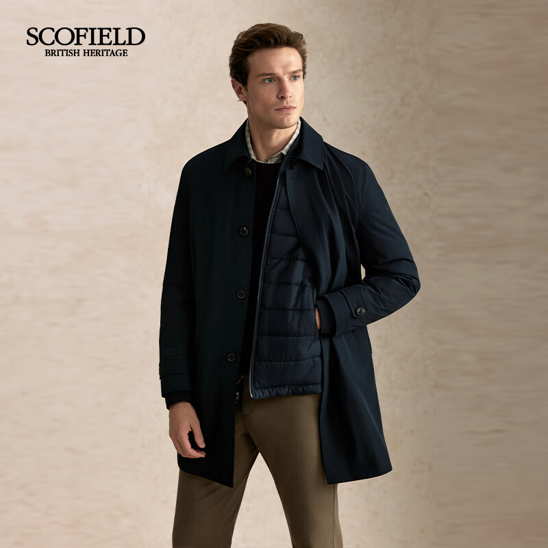 Scofield男装秋季新款复古英伦可拆卸棉服中长款风衣外套 藏青色 M (170)