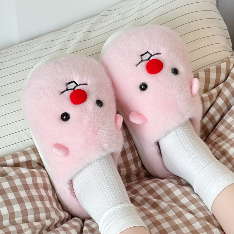 FZT棉拖鞋女士秋冬季2025新款室内家居情侣小海狸毛绒保暖棉拖女冬天 粉色【小海狸】 36-37 【标准码】
