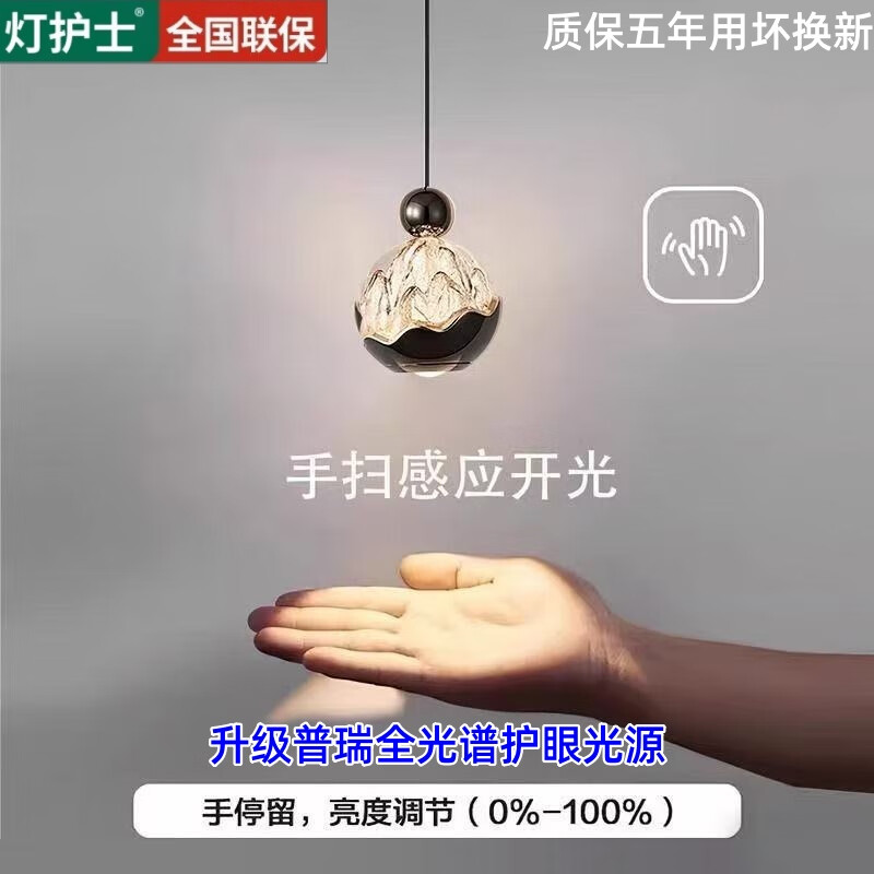 灯护士卧室床头小吊灯手扫感应可升降调节轻奢高级感雪山触摸手扫吊线灯 【升降款+手扫】亮黑色-三色全光谱 京东折扣/优惠券