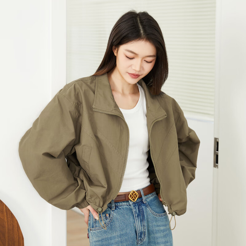 ESE-Y逸阳复古休闲A版短上衣外套女春秋季宽松显瘦运动夹克 卡绿色 S