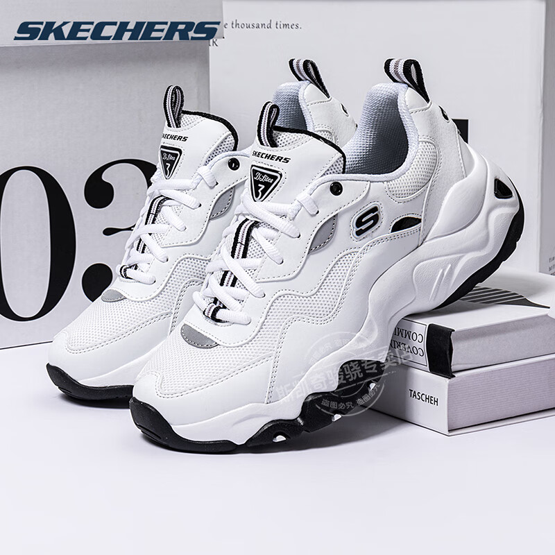 斯凯奇（Skechers）男鞋夏季2025新款厚底增高老爹鞋三代熊猫鞋休闲鞋轻便减震运动鞋 237152-WHT 39.