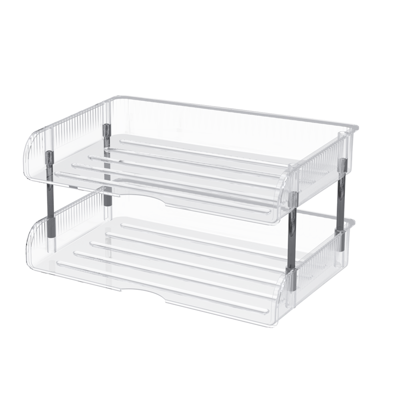 優(yōu)必利桌面收納置物架大容量透明書(shū)桌工位文件置物架可疊加多層A4紙資料框辦公學(xué)生書(shū)本書(shū)籍文具整理盒 橫版【二層】增高文件盤(pán) 8932