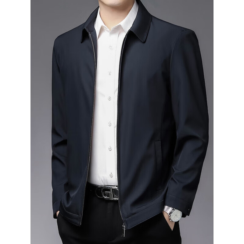 KBXNG劲霸春秋商务休闲男士翻领薄款夹克中年爸爸装外套宽松大码公务 上青 3XL 190