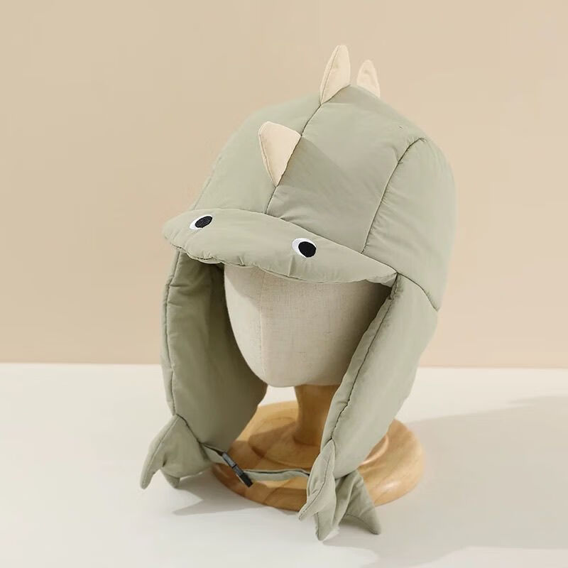 迪士尼（Disney）儿童帽子冬款保暖加绒可爱卡通恐龙护耳帽男女宝宝防风毛绒雷锋帽 米色卡扣恐龙 帽围49-53/参考年龄3-8岁