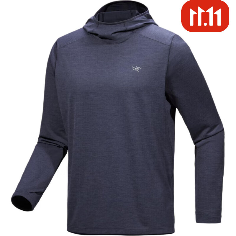 始祖鸟（ARC&#039;TERYX）CORMAC 品牌Logo刺绣连帽舒适套头长袖T恤 男款圣诞节礼物 夜影蓝/Black Sapphire Heathe XS
