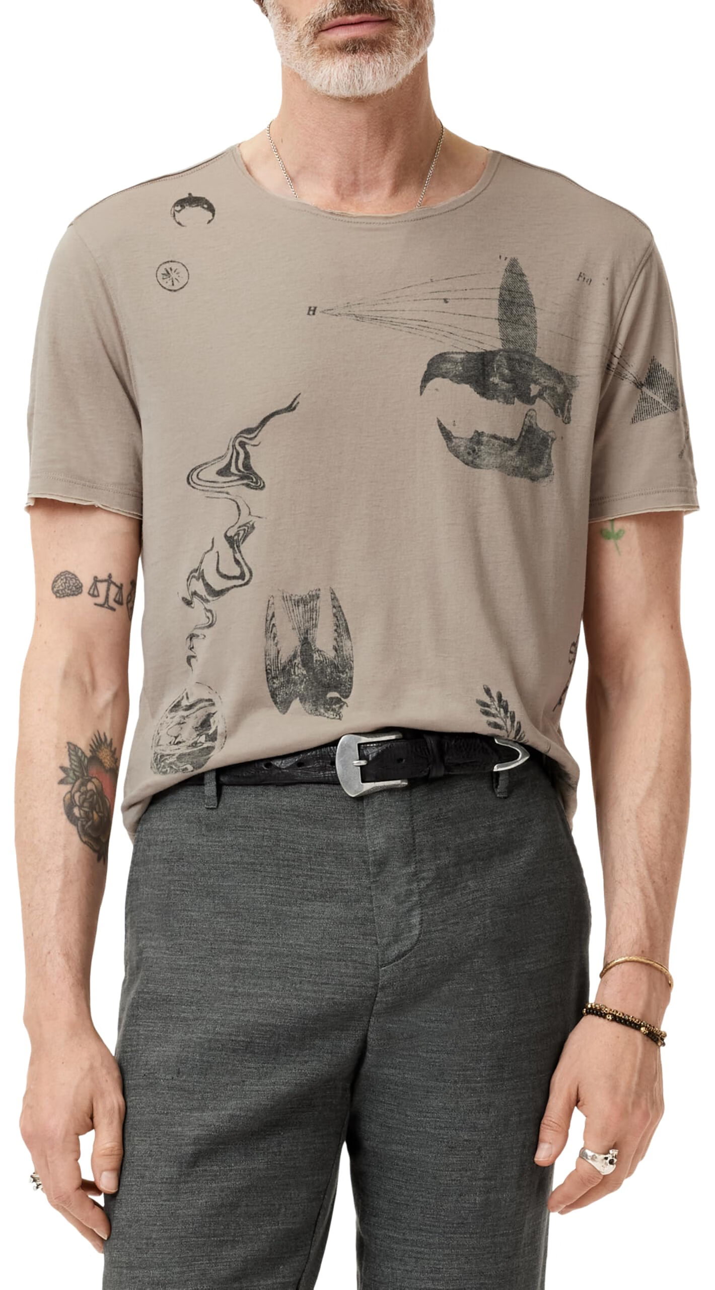 JOHN VARVATOS 男式层 T 恤 Haze Grey XL