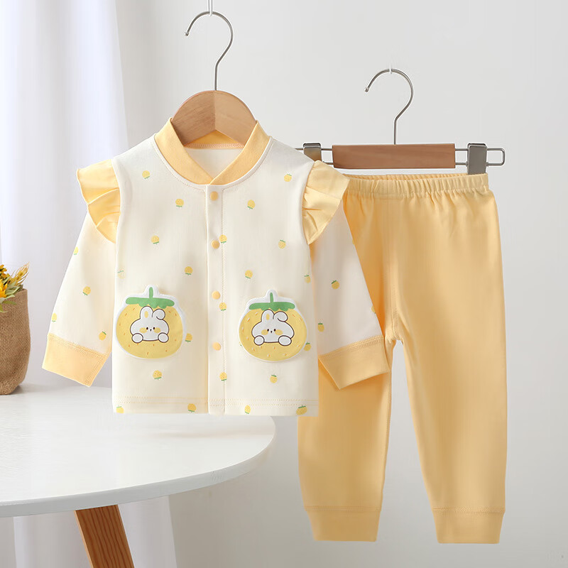 安贝九彩鸟新生婴儿纯棉长袖分体套装女宝宝秋衣秋裤外套家居服睡衣儿童衣服 紫色【四季套装】 90 cm 12-15个月） 23-25斤