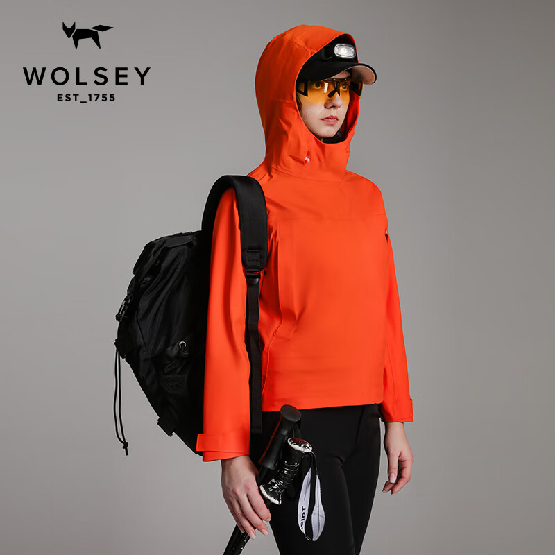 WOLSEY户外KALEIDO彩壳冲锋衣单层3L硬壳防风防水透湿夹克外套情侣女款 核桃色 XL 175