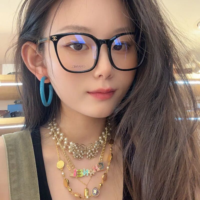 小香家大框眼镜女方形板材编皮架男 CH3435玳瑁色 专柜眼镜盒