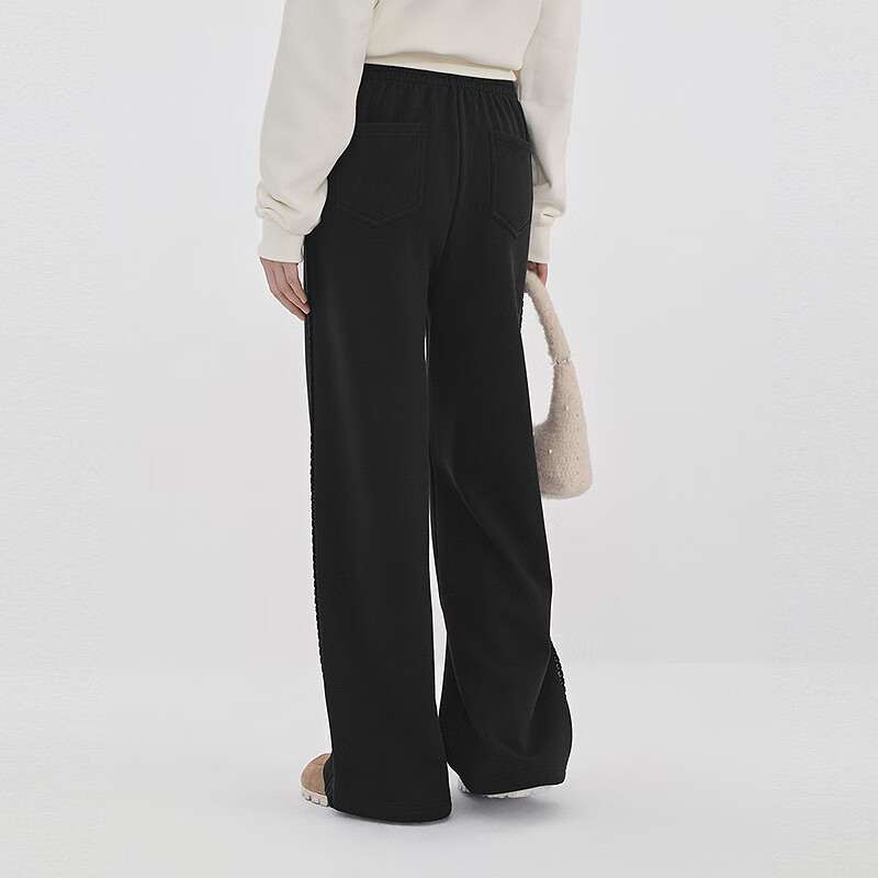 乐町【商场同款】乐町直筒针织长裤冬新款雪尼尔阔腿休闲裤C1GHF4412 黑色(现货) XL