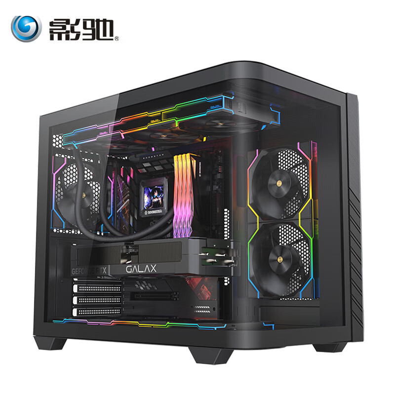 影驰影舞者曲面玻璃无立柱侧透海景房机箱背插ATX主板360水冷主机type-c台式机游戏电脑机箱 影舞者 黑色【支持ATX/360水冷/TypeC】