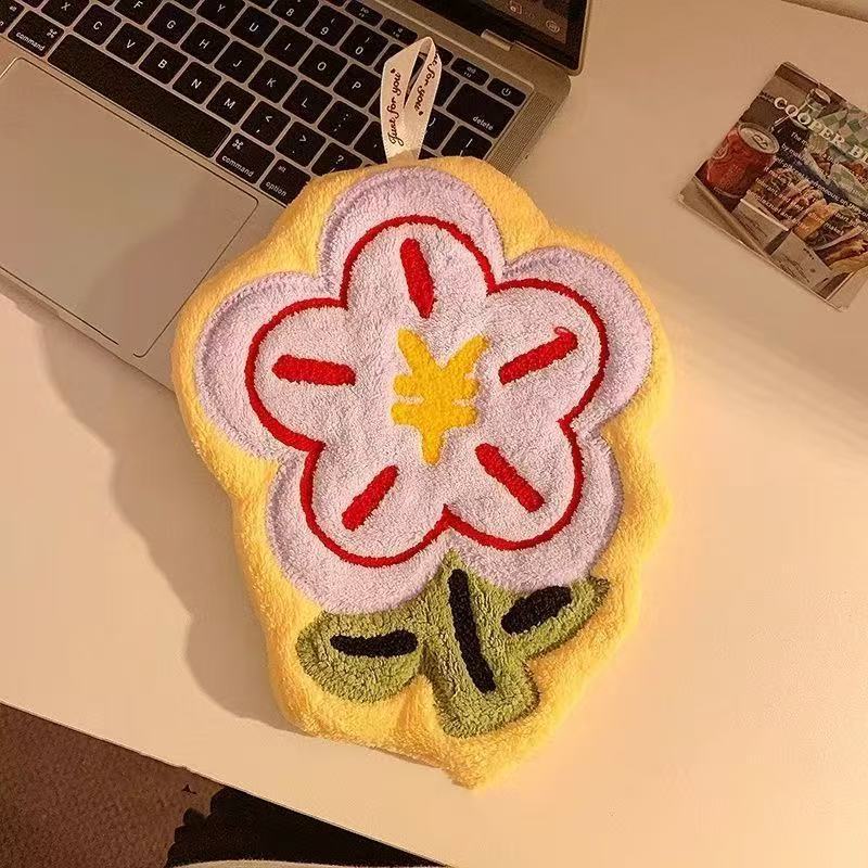 有钱花擦手巾挂式加厚刺绣吸水速干家用卫生间儿童厨房帕毛巾抹布 黄边 1条 40g