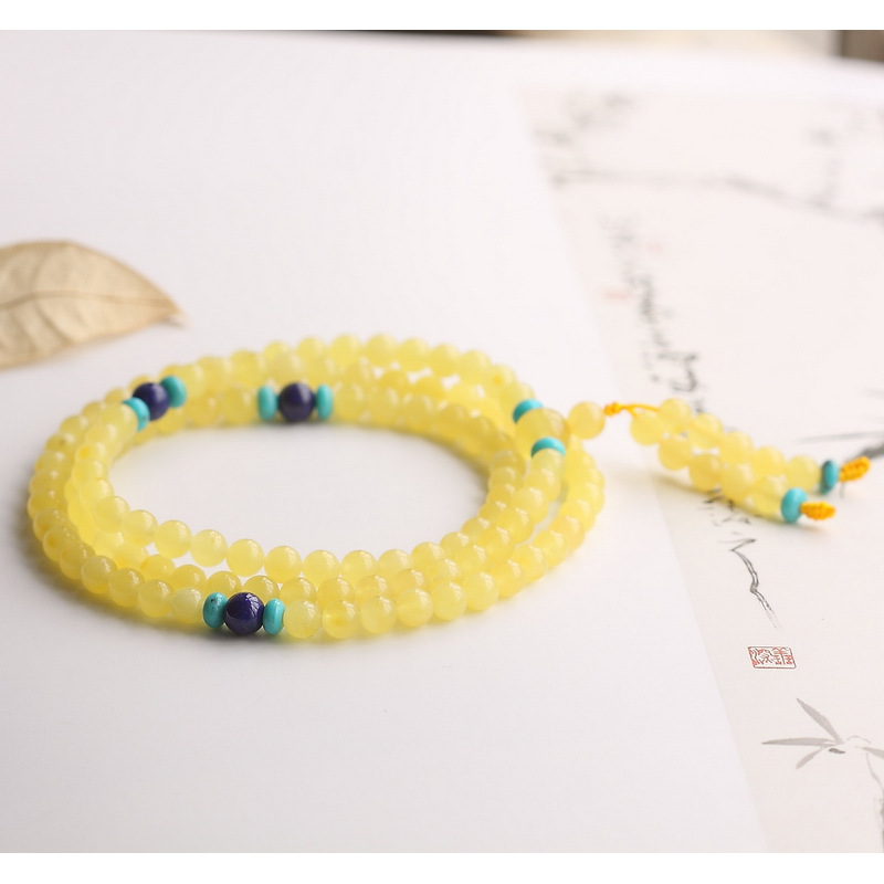 天然琥珀蜜蜡手链 鹅黄佛珠108颗手串 新蜜蜡手串多圈 图片色 4.