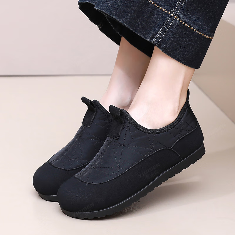 意迪森秋冬季加宽加绒加厚保暖一脚蹬防水防滑软底软面时尚女棉鞋妈妈鞋 咖啡色 加绒 【保暖防滑】 38 (240mm) 【正码正拍】