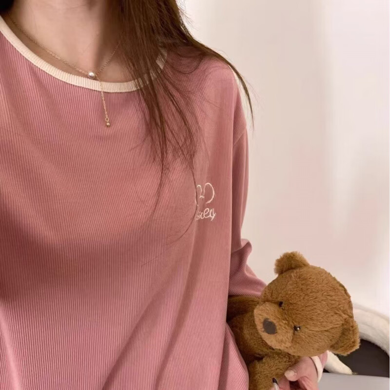 雅鹿德绒保暖睡衣女秋冬季长袖套装可外穿刺绣米奇居家服套装大码胖mm 米奇头紫色 M