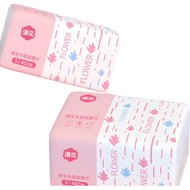 漫花抽纸大包纸巾大尺寸餐巾纸面巾纸家用卫生纸原木纸擦手 5层 400张*3包