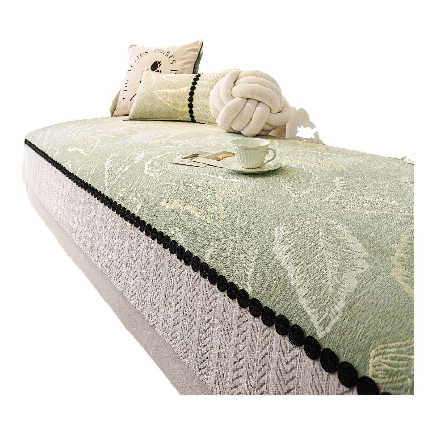 臻昔雪尼尔沙发垫四季通用新款高档轻奢流行防滑沙发坐垫子盖布巾 羽叶-蓝色【四季款】 90cm*280cm