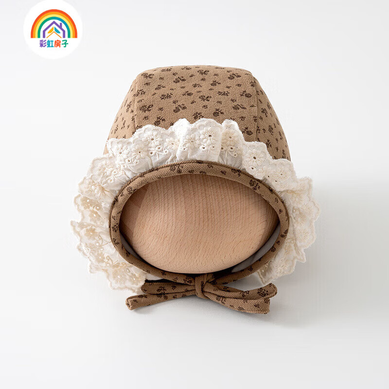 彩虹房子春秋男女宝宝儿童帽胎帽合集 森系花边帽-杏色帽围46cm（建议0-1岁）四季双层