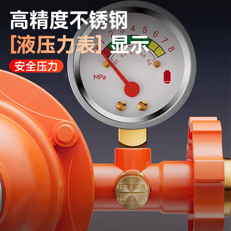 炬神火 液化气减压阀煤气罐家用阀门新国标热水器低压燃气防爆管安全阀 【1.2大流量-带表】生产许可丨安全防爆丨带插头 【漏气自锁】国标标准生产许可