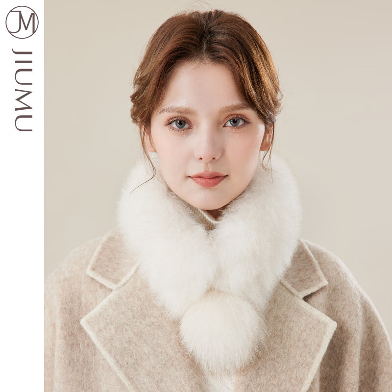 玖慕（JIUMU）狐貍毛圍脖女冬季百搭保暖加厚皮草圍巾輕奢整皮真毛毛領(lǐng) 白色