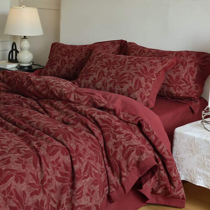 水星系列家纺结婚四件套2025新款婚庆新婚嫁喜被红色高级感年轻人婚房床上用品 花房喜事-是心跳的频率 1.5m床单款四件套200x230