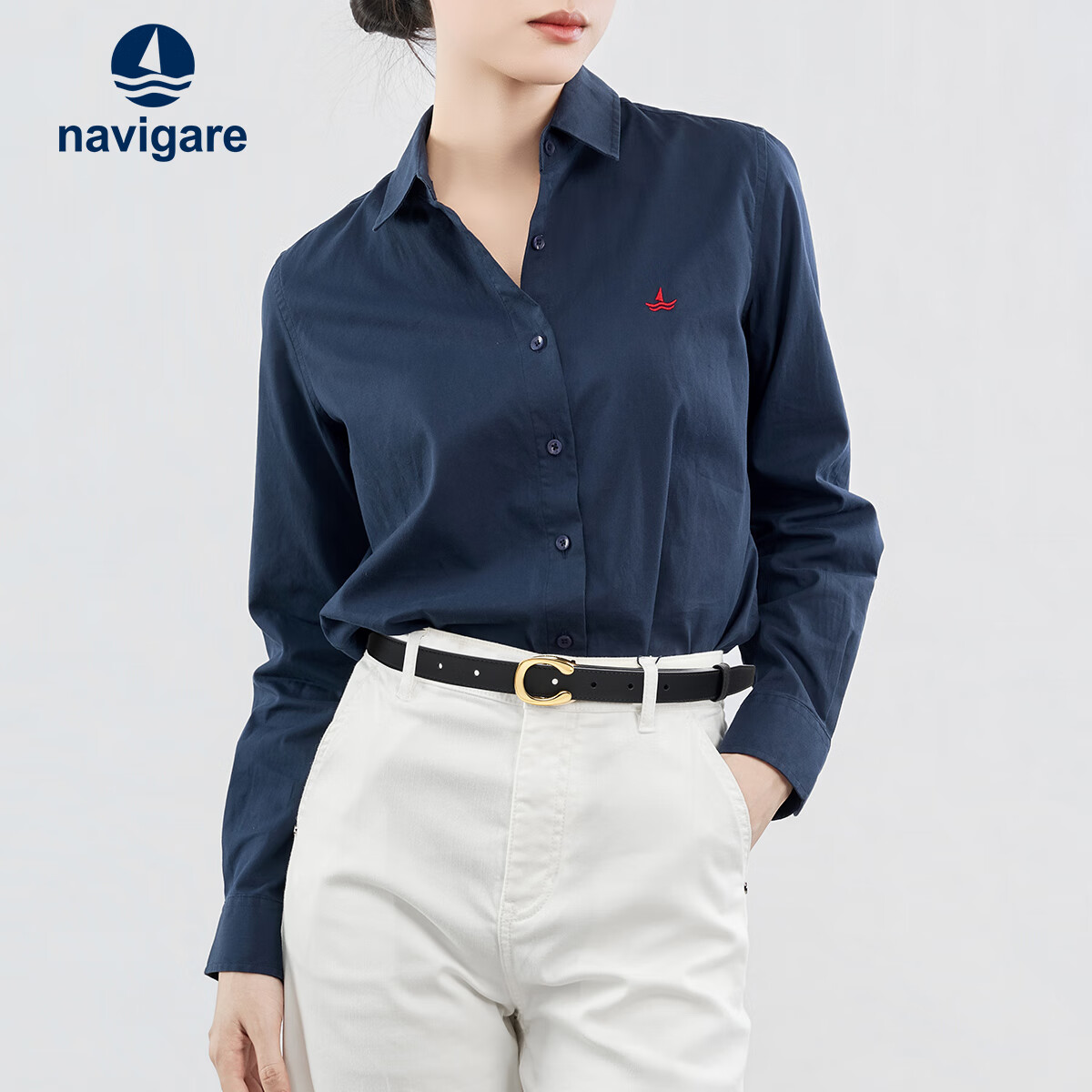 纳维凯尔(Navigare)意大利小帆船皮带女板扣二层牛皮百搭休闲牛仔裙裤腰带礼盒送女友 黑色【宽2.4CM】礼盒装 95cm S码(腰围适合65-73cm)
