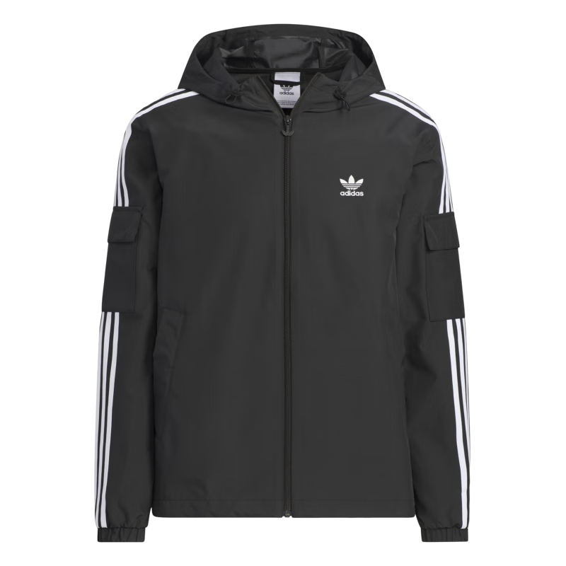 adidas经典三条纹运动连帽夹克外套男女春季阿迪达斯三叶草 黑色   S  