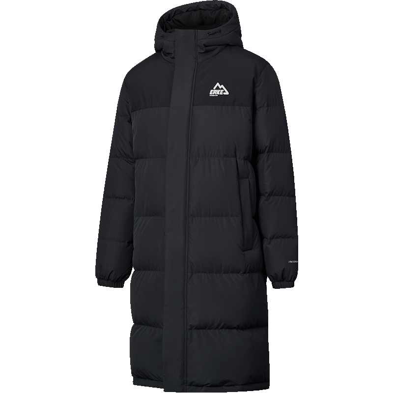 鸿星尔克长款羽绒服男女同款冬季高寒防泼水连帽加厚保暖通勤外套驭光科技