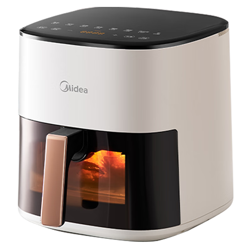 美的（Midea）家用空气炸锅免翻面 新款AI智能烹饪 全自动电子触控 可视大视窗 大容量5.3L金属内腔 MF-KZC5388
