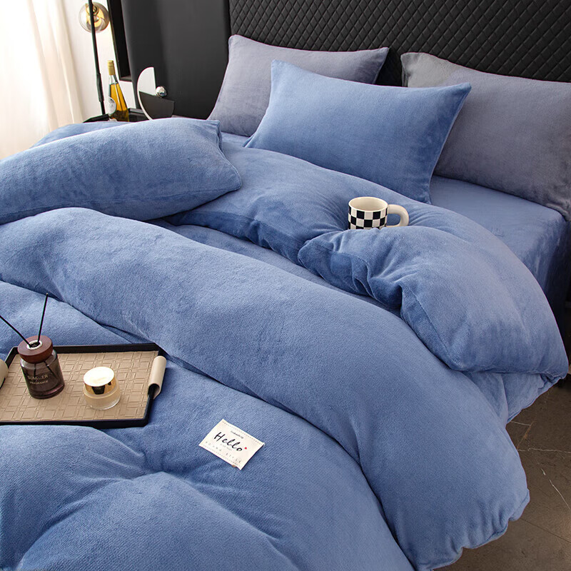 软贝简约轻奢牛奶绒床上四件套保暖毛绒床单被套学生宿舍秋冬款三件套 宾利兰 2.0m 床单款 （被套200*230cm） 四件