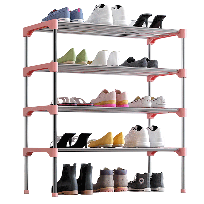 小媳妇简易多层鞋架组装防潮层架宿舍寝室卧室门口简约现代鞋柜铁艺收纳架 五层-粉色