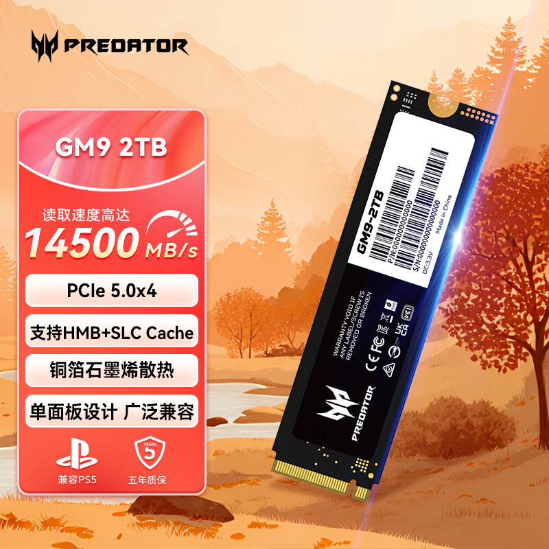 宏碁掠夺者（PREDATOR）SSD固态硬盘 M.2接口 (GM9 NVMe PCIe5.0协议) GM9-2TB