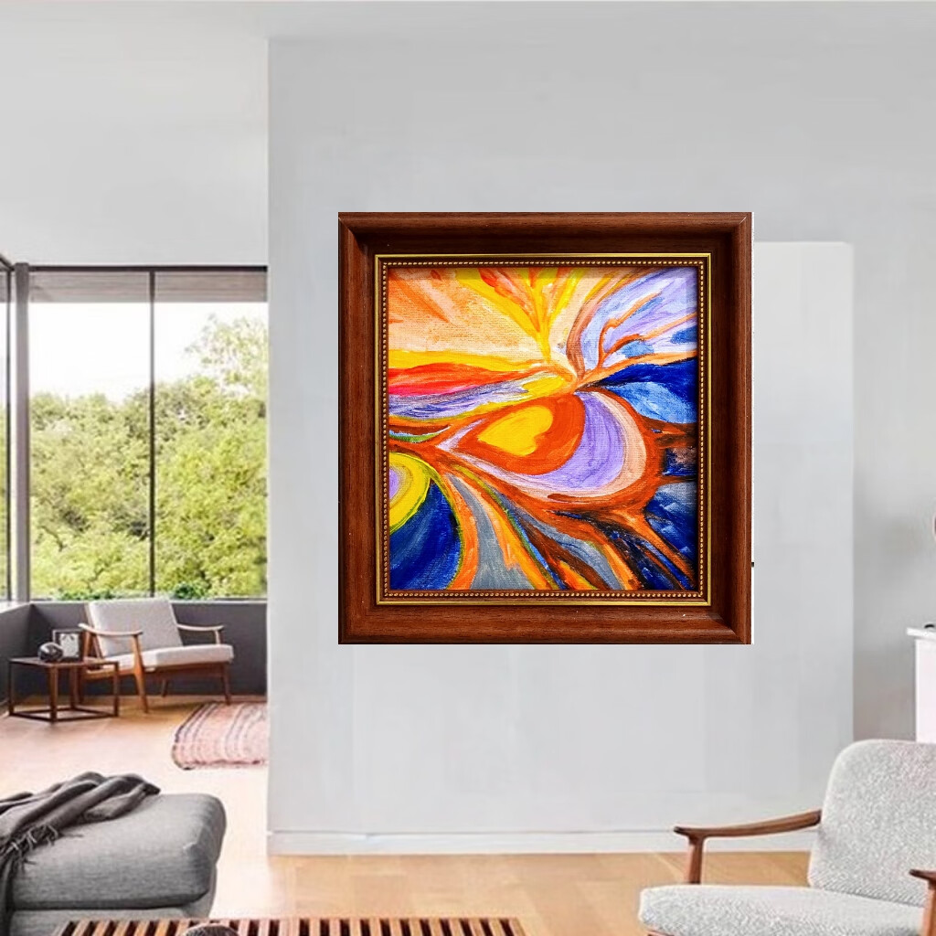 旭日东升装饰画流水生财油画客厅沙发装饰招财风水办公室挂画木框