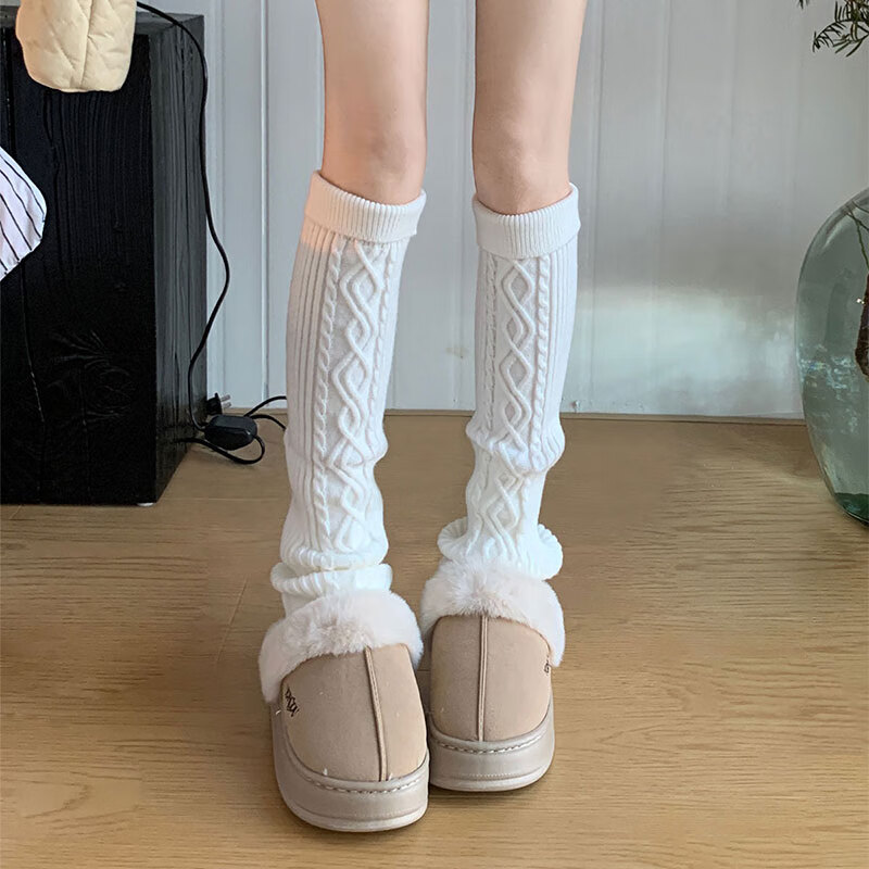 COMIC SOUL日系jk白色针织袜套女春秋款辣妹y2k条纹堆堆袜加厚款保暖小腿袜 白色 约50cm 均码 组合装更优惠