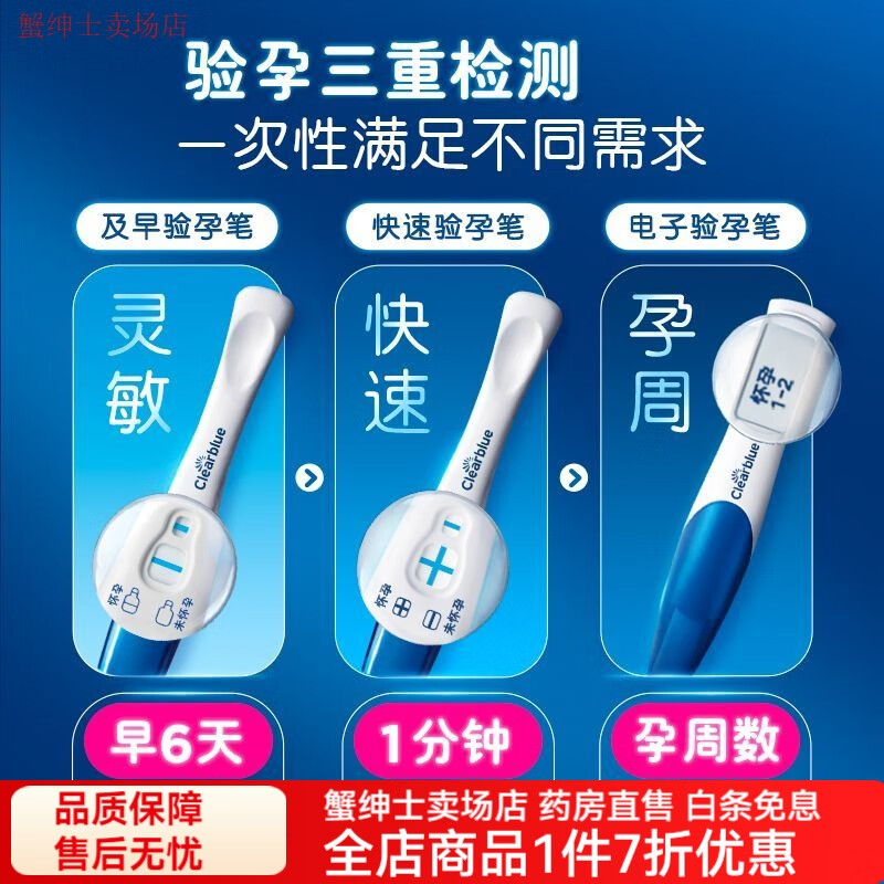 可麗藍(lán)（Clearblue）醫(yī)用驗(yàn)孕棒 快速驗(yàn)孕 早早孕精準(zhǔn)驗(yàn)孕試紙 測孕驗(yàn)孕孕檢 快速驗(yàn)孕-新品3支裝