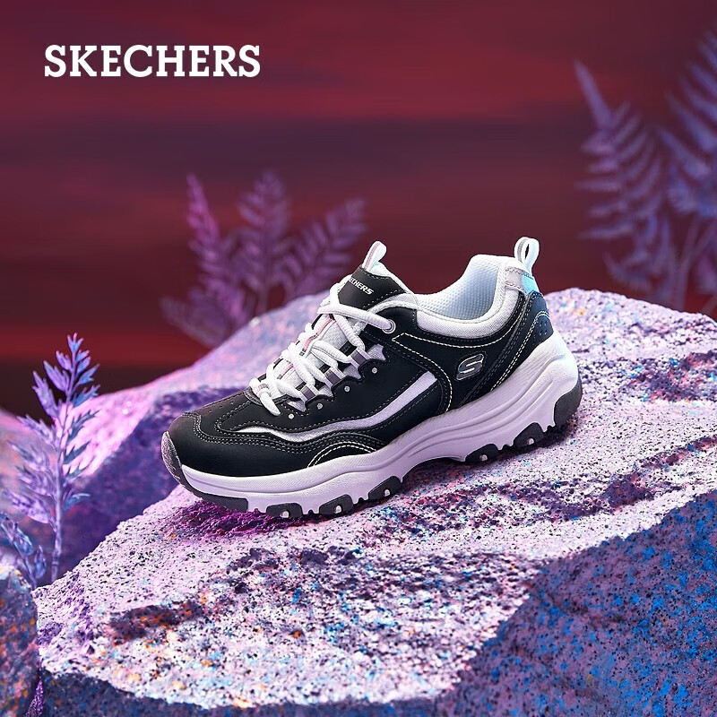 斯凯奇（Skechers）女鞋老爹鞋女休闲运动鞋厚底增高百搭小白鞋88888250 黑色/白色/BKW 37