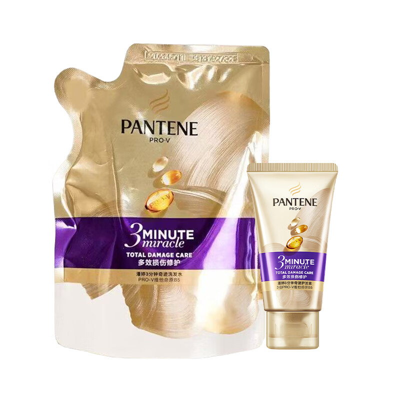 潘婷三分钟奇迹洗发水多效损伤修护烫染滋养柔顺洗发露洗头膏补充装 【洗护组合装】--3分钟多效修护洗发150g+护发素40g
