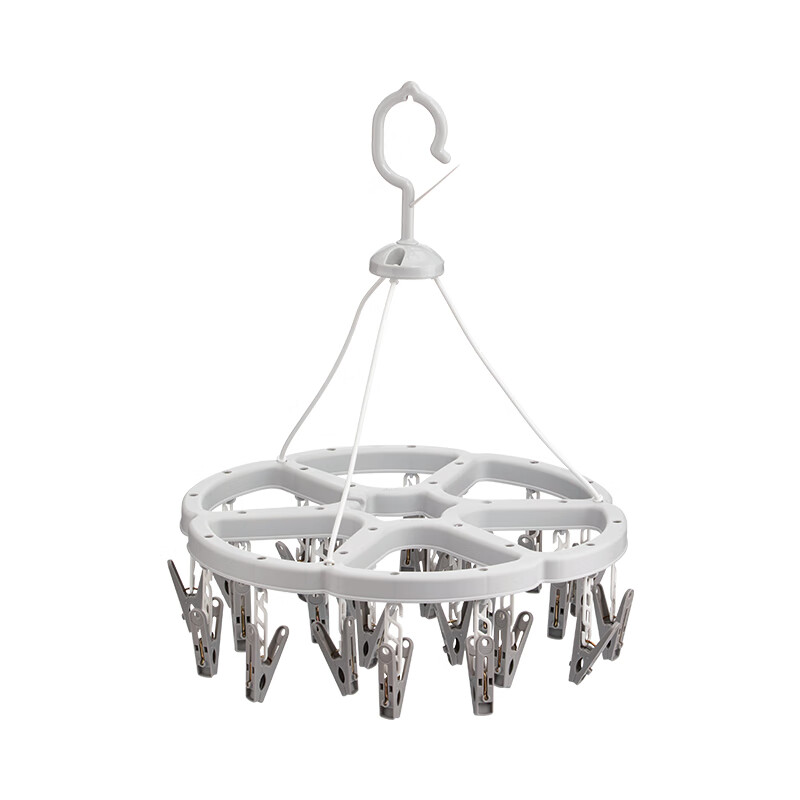 茶花（CHAHUA）晾晒衣架多夹子晒袜子神器圆形晾衣夹内衣架 灰色晒衣架（24夹）