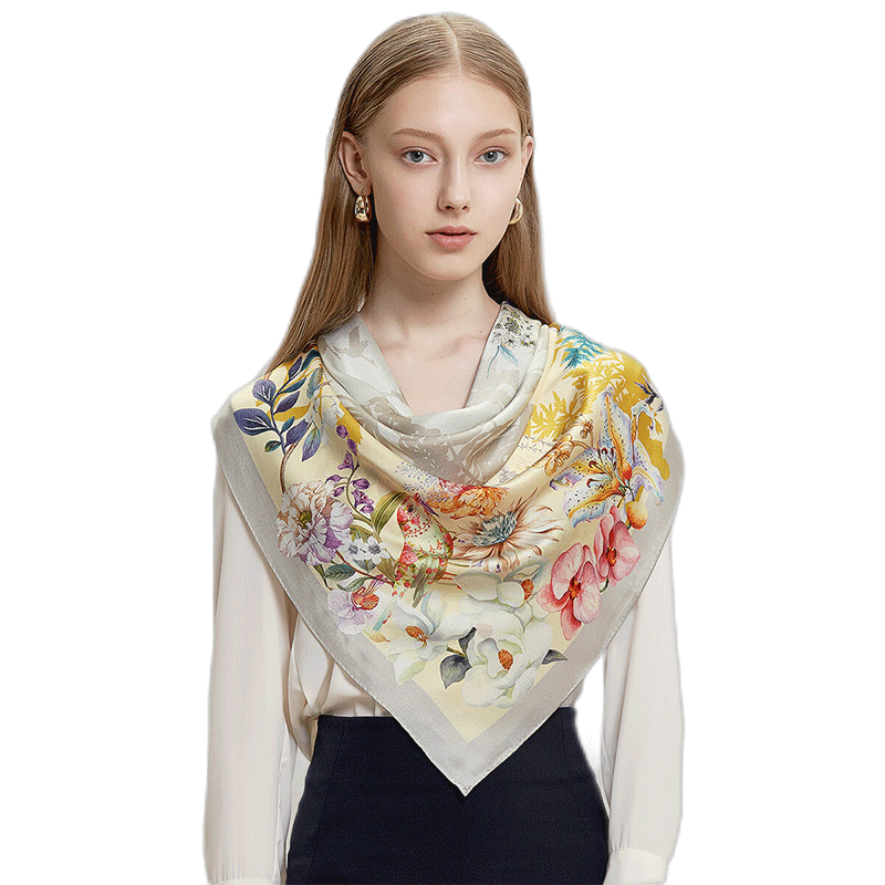 寶石蝶真絲絲巾女100%桑蠶絲杭州絲綢圍巾披肩媽媽女生生日禮物女紅禮盒