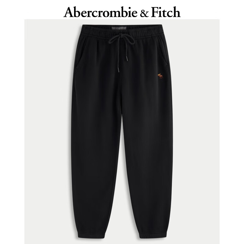 Abercrombie &amp; Fitch小麋鹿图案男装25秋冬经典保暖抓绒束脚卫裤长裤134-5043 黑色 XS (170/70A)