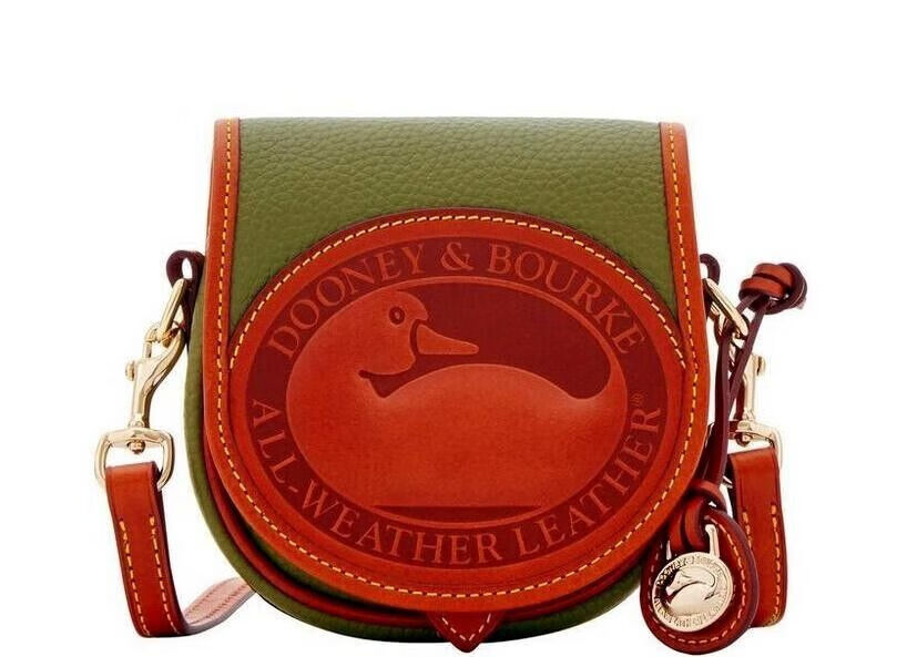 dooneybourke美国db鸭子复古牛皮撞色迷你斜挎包马鞍小圆包 军绿色