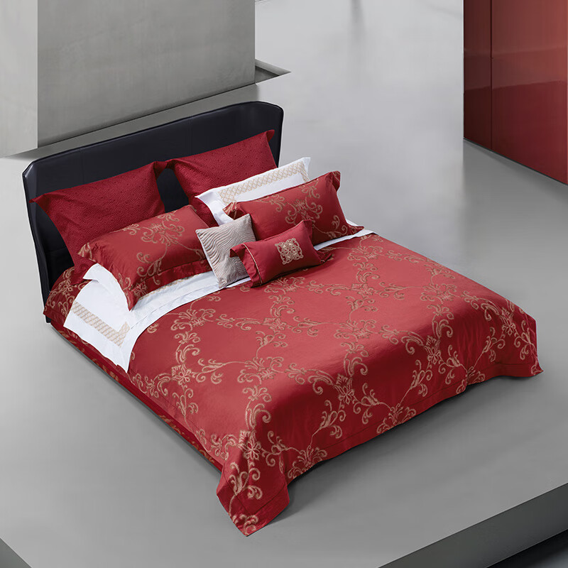 水星家紡八件套-鎏金.凡爾賽181351 磚紅色 220cmx240cm