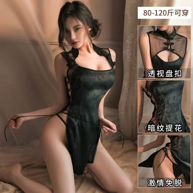 洁丝恋情趣内衣性感旗袍复古风制服诱惑SM角色扮演侧开叉情趣睡衣套装 白色 均码